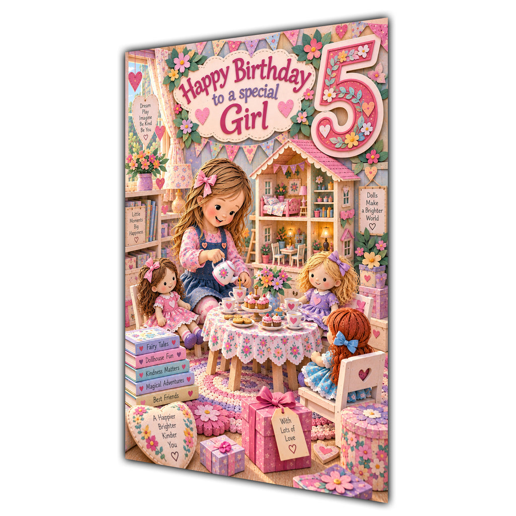 Girl 5th Birthday Card - Dolls Tea Party