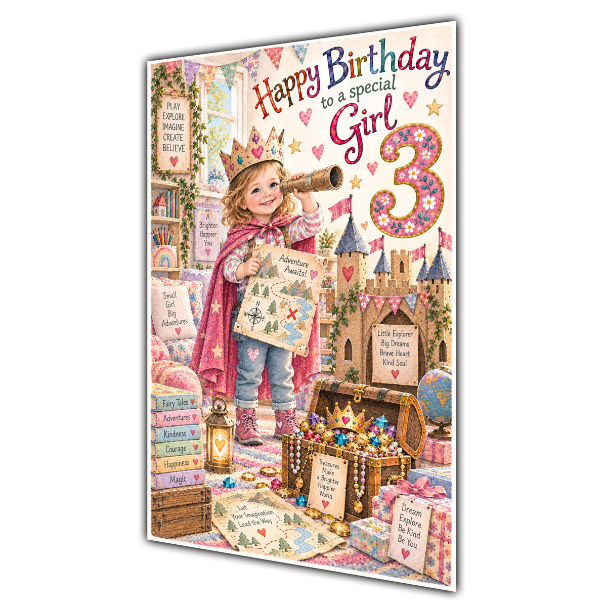 Girl 3rd Birthday Card - Magical Adventure