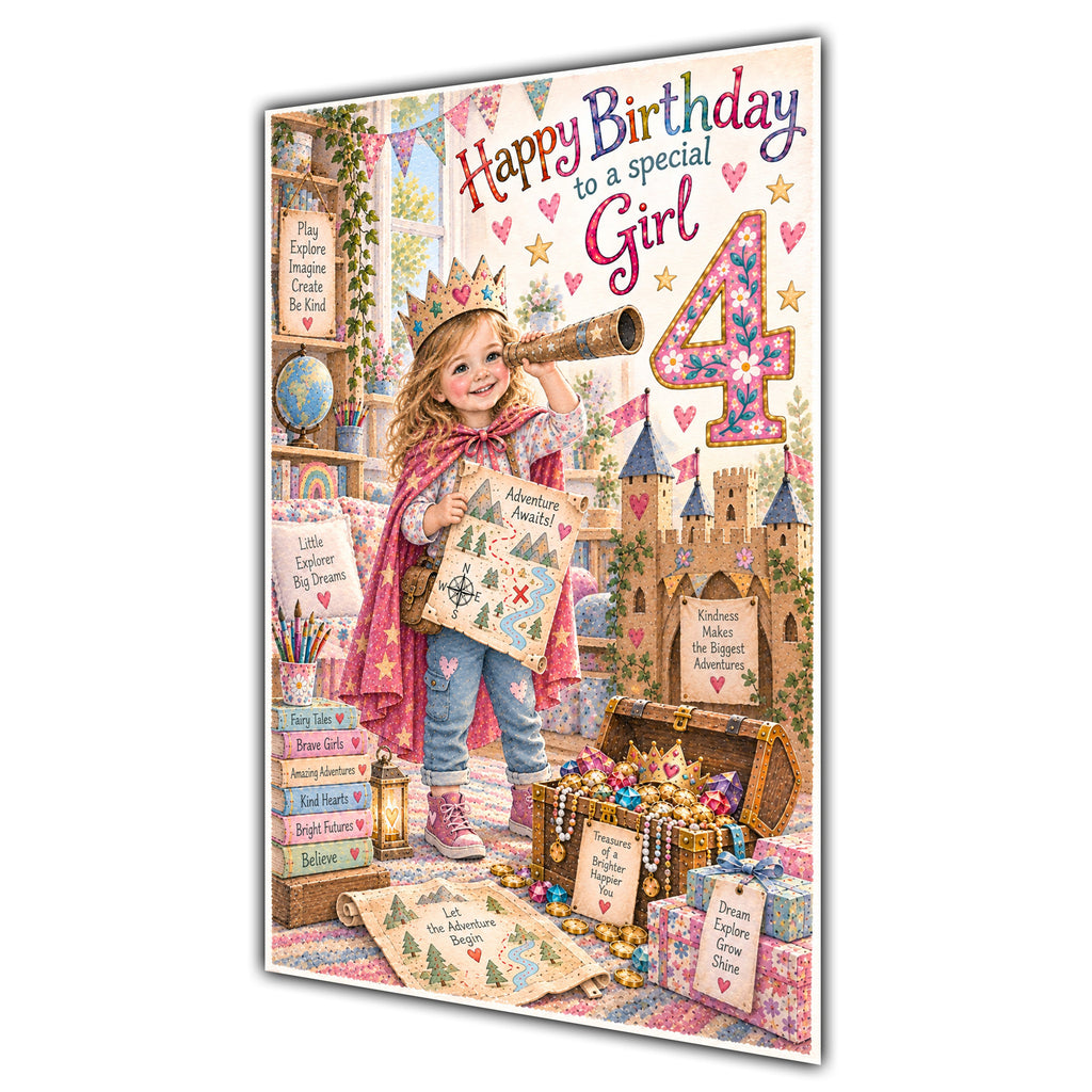 Girl 4th Birthday Card - Magical Adventure