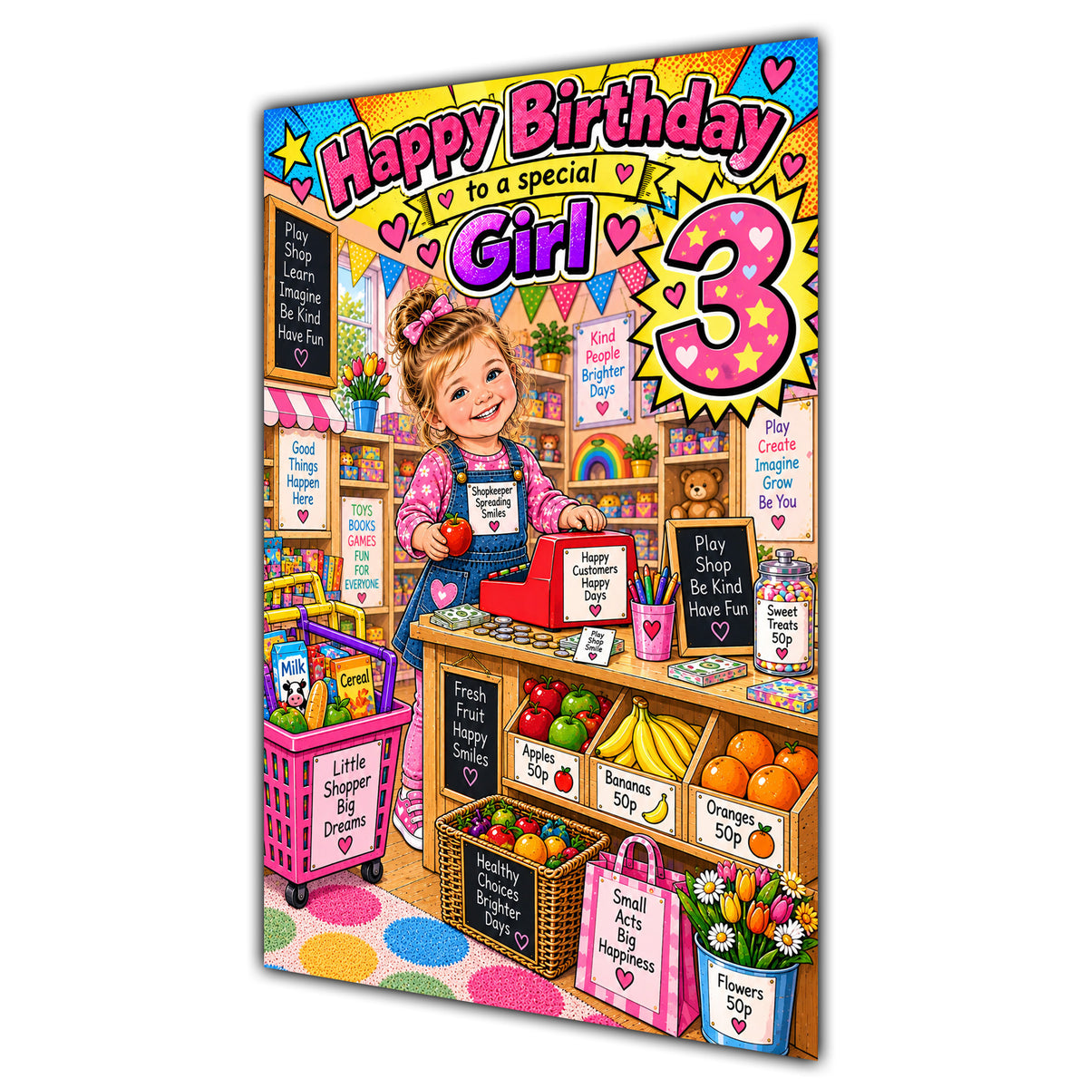 Girl 3rd Birthday Card - Toy Shop Play