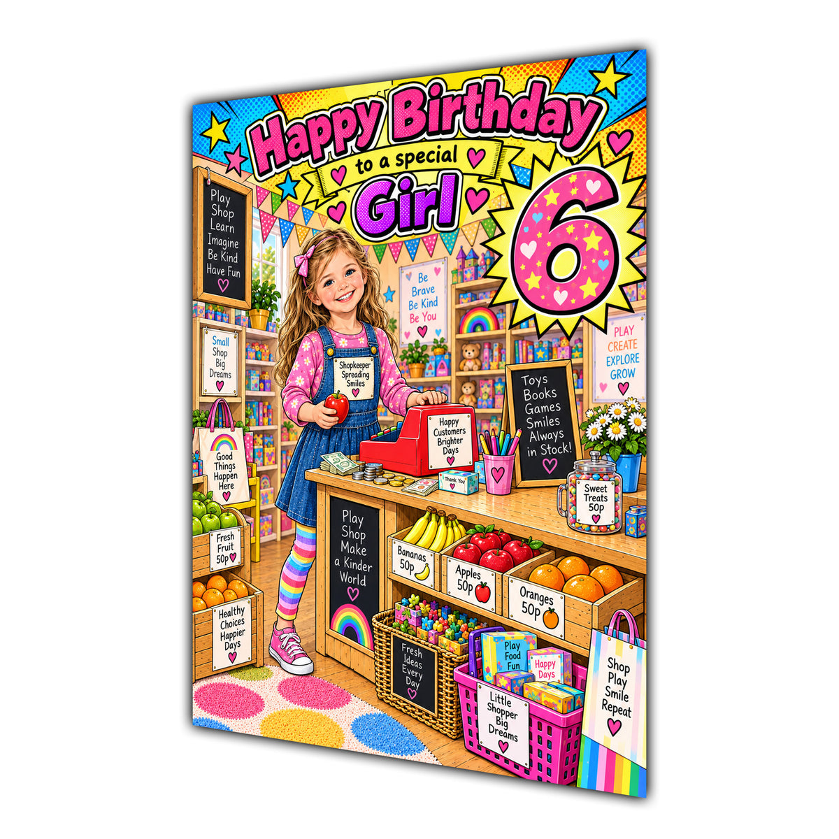 Girl 6th Birthday Card - Toy Shop Play