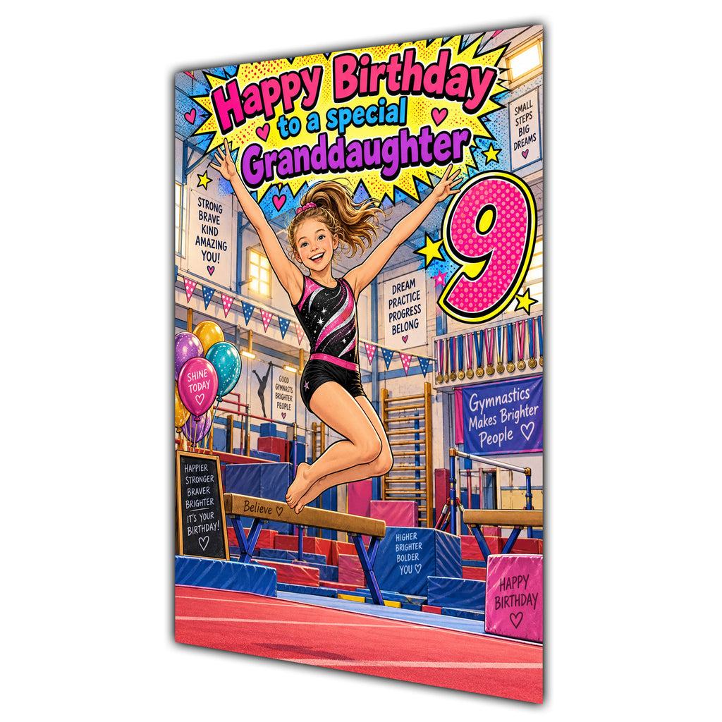Granddaughter 9th Birthday Card - Girl Doing Gymnastics