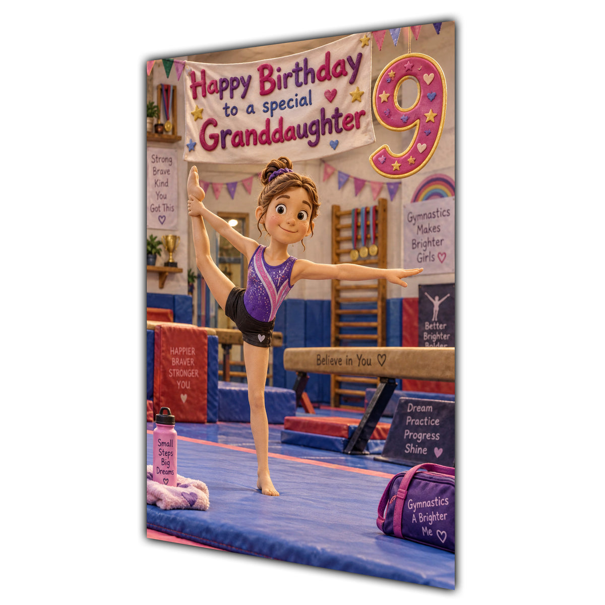 Granddaughter 9th Birthday Card - Girl Doing Gymnastics