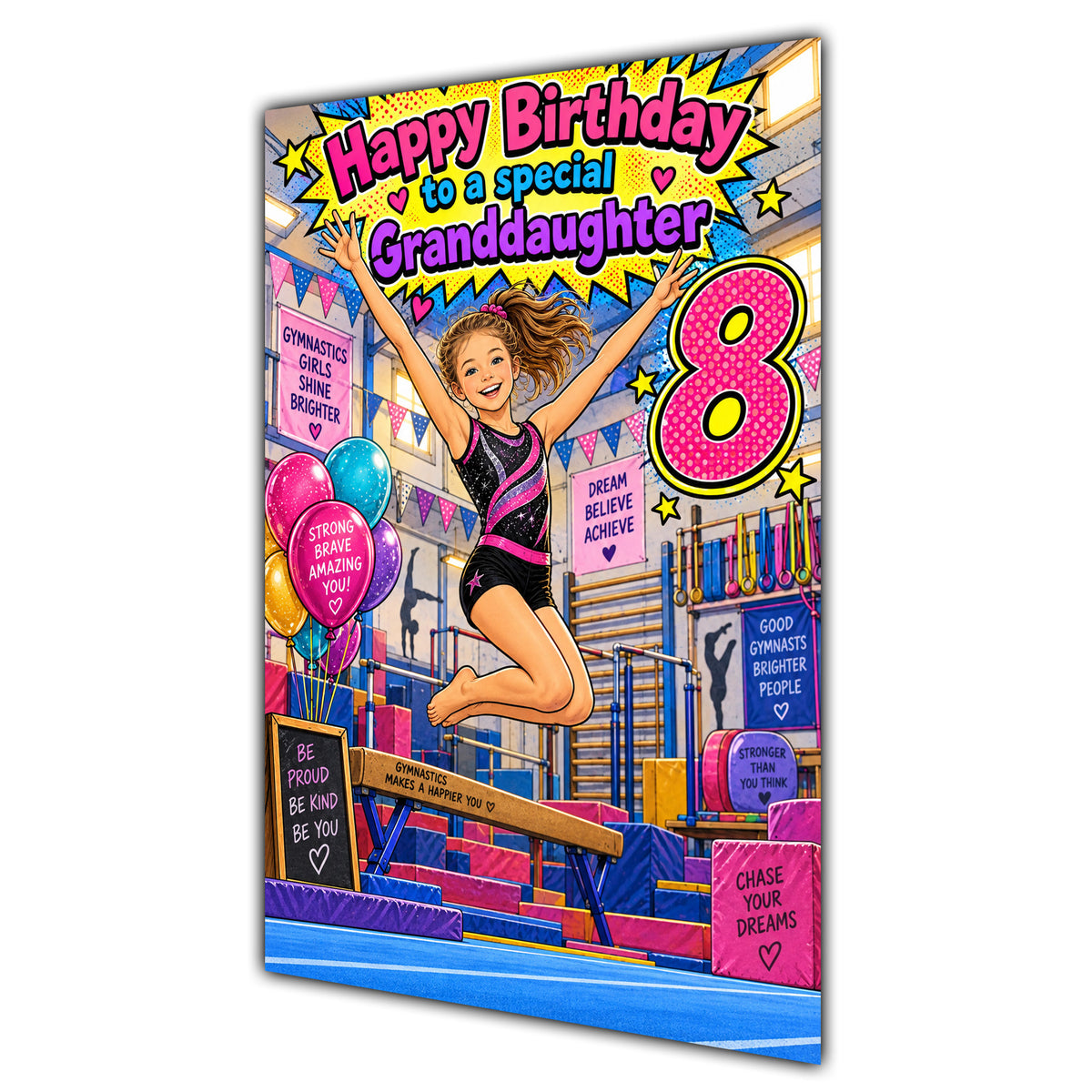 Granddaughter 8th Birthday Card - Girl Doing Gymnastics