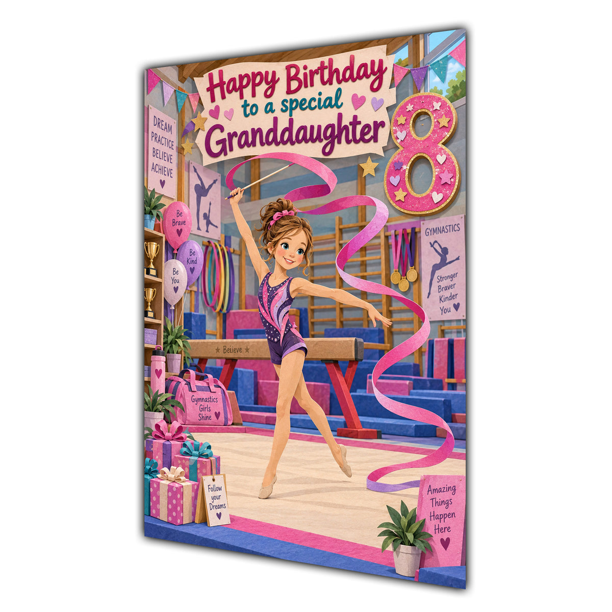 Granddaughter 8th Birthday Card - Girl Doing Gymnastics