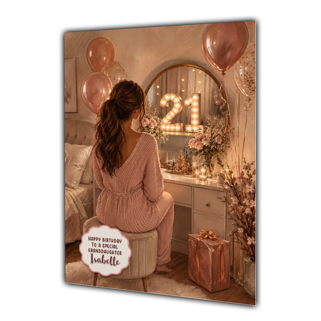 21st Birthday Card For Girls, Daughter, Granddaughter, Niece, Blonde or Brown Hair, Dressing Table