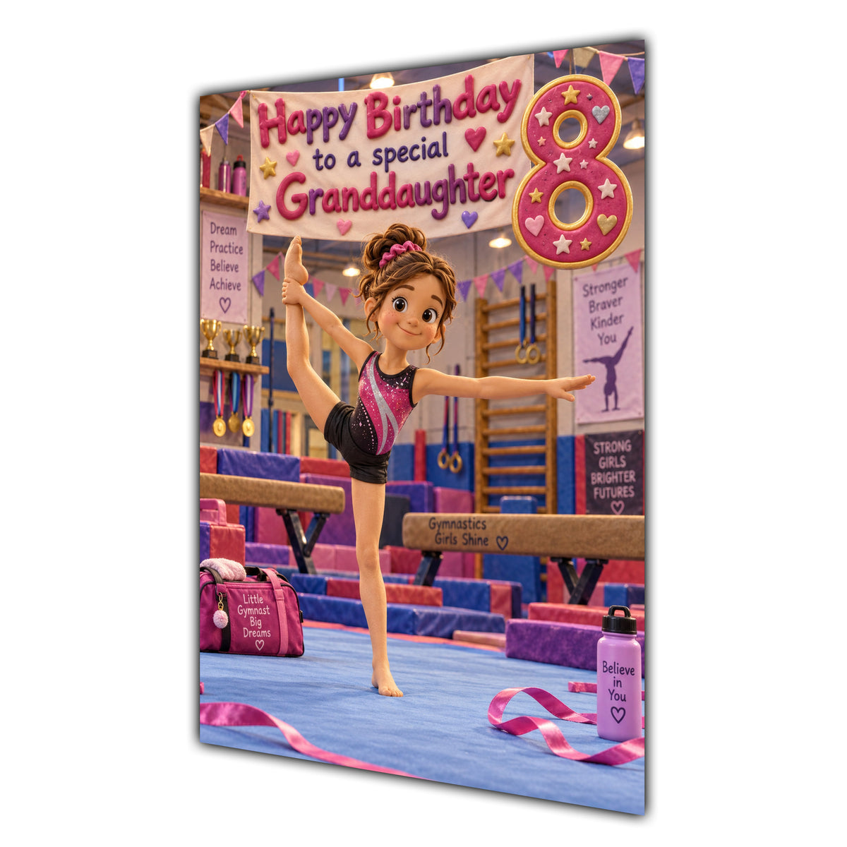 Granddaughter 8th Birthday Card - Girl Doing Gymnastics
