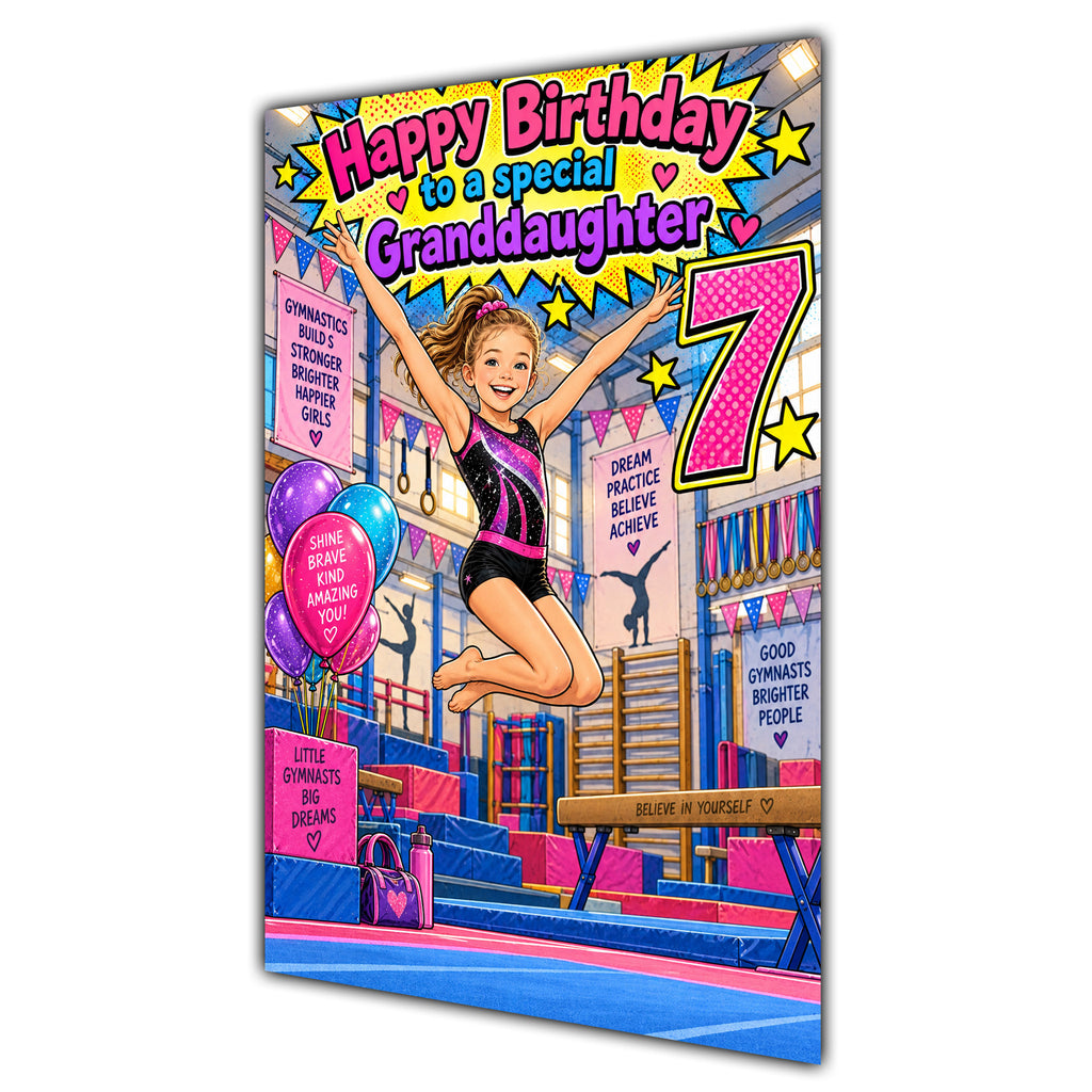 Granddaughter 7th Birthday Card - Girl Doing Gymnastics