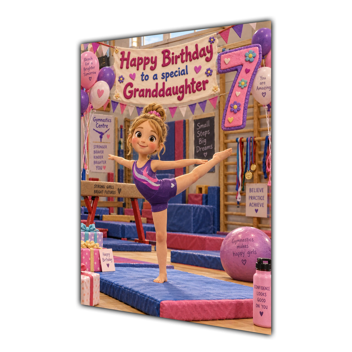 Granddaughter 7th Birthday Card - Girl Doing Gymnastics