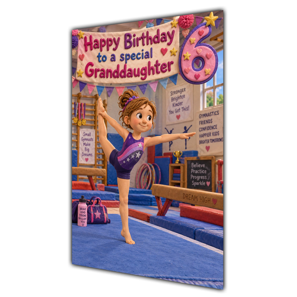 Granddaughter 6th Birthday Card - Girl Doing Gymnastics