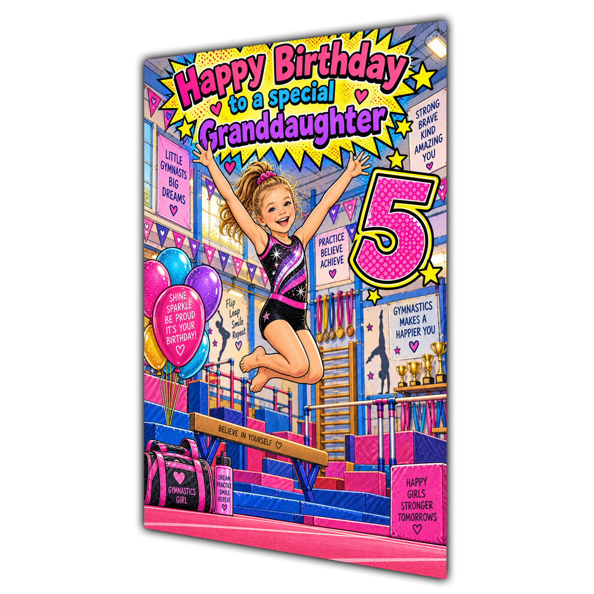 Granddaughter 5th Birthday Card - Girl Doing Gymnastics
