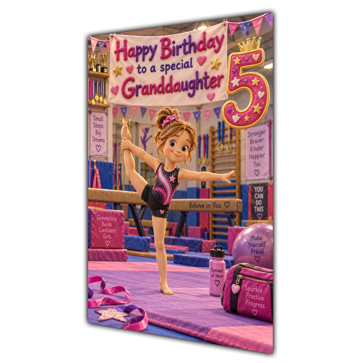 Granddaughter 5th Birthday Card - Girl Doing Gymnastics