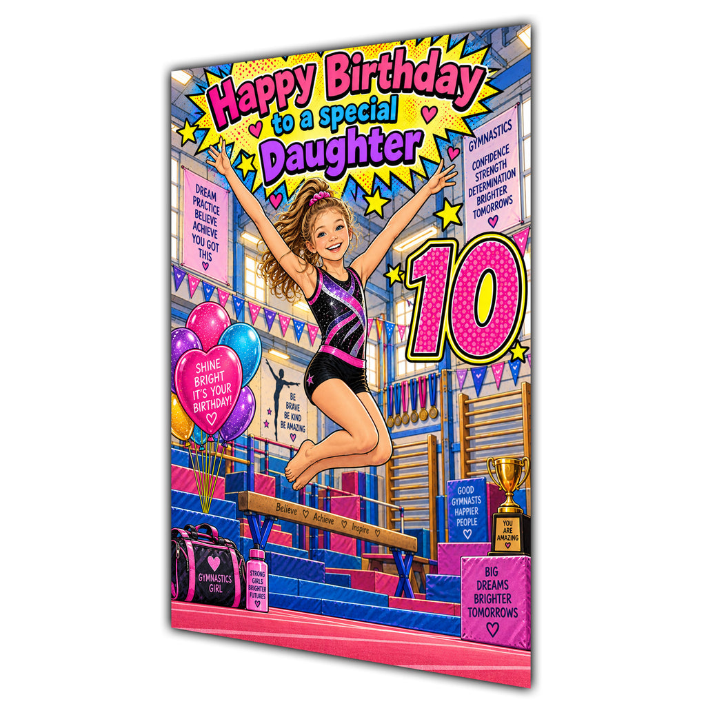 Daughter 10th Birthday Card - Girl Doing Gymnastics