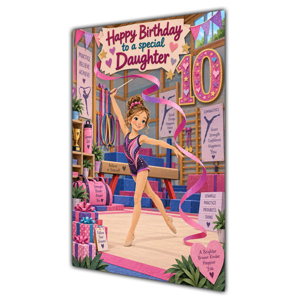 Daughter 10th Birthday Card - Girl Doing Gymnastics