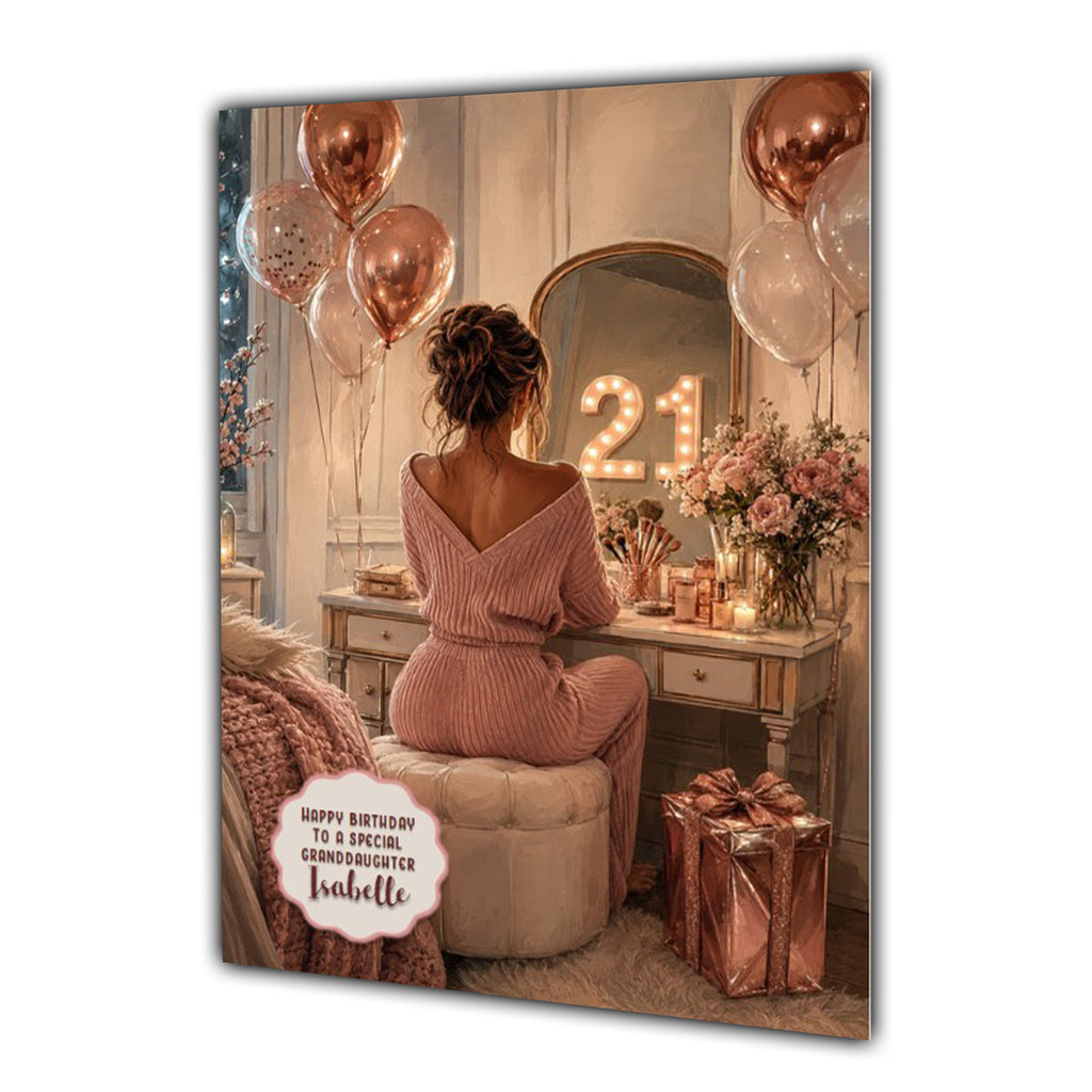 Personalised 21st Birthday Card - Girl at a Dressing Table