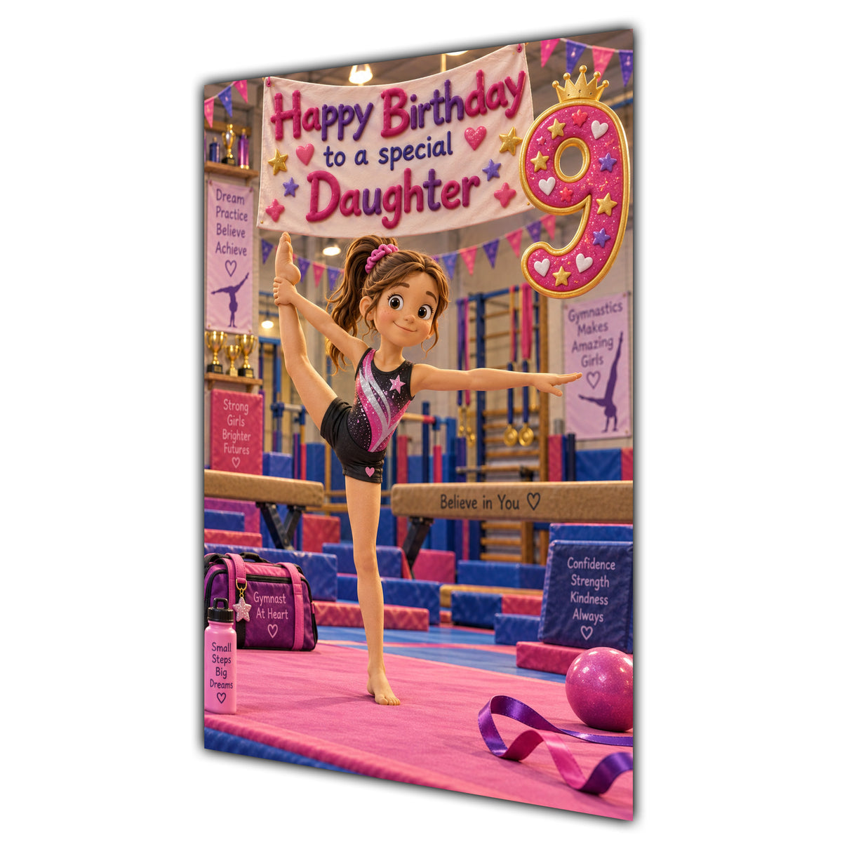 Daughter 9th Birthday Card - Girl Doing Gymnastics
