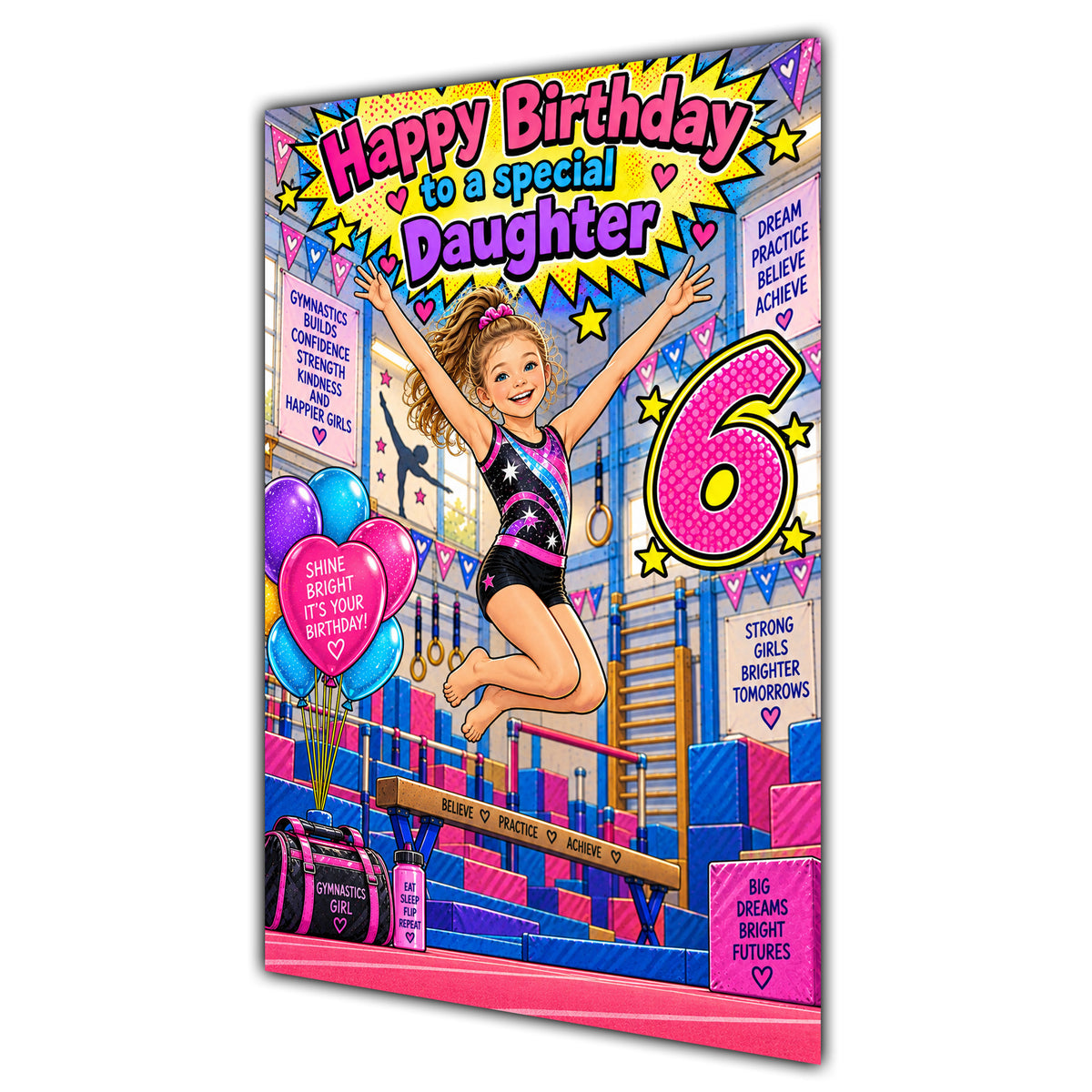 Daughter 6th Birthday Card - Girl Doing Gymnastics