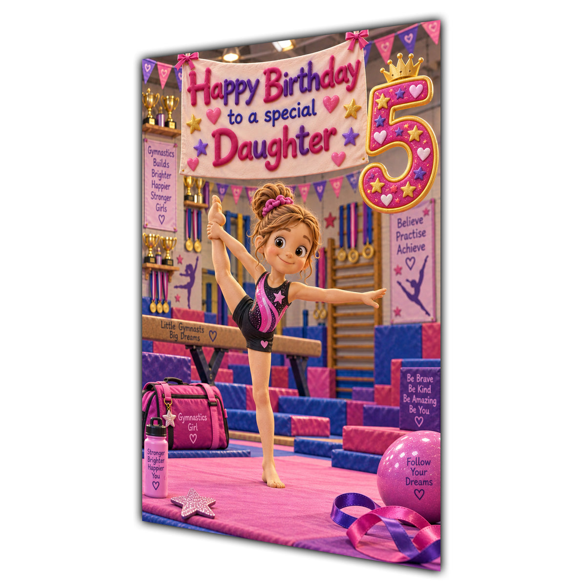 Daughter 5th Birthday Card - Girl Doing Gymnastics