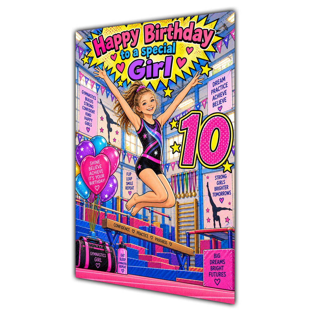 Girl 10th Birthday Card - Girl Doing Gymnastics