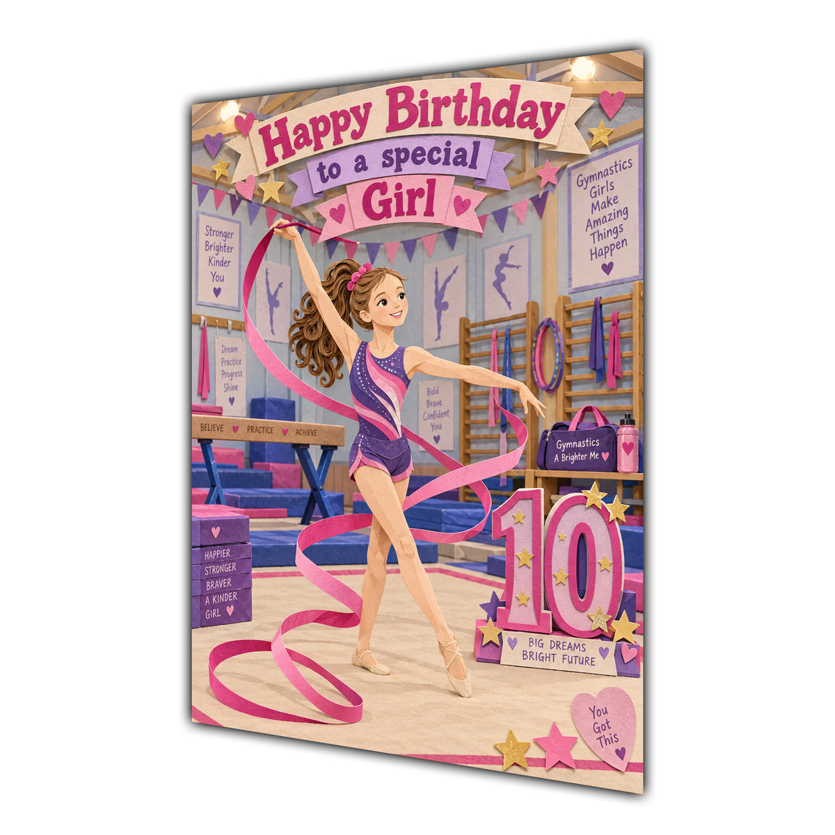 Girl 10th Birthday Card - Girl Doing Gymnastics