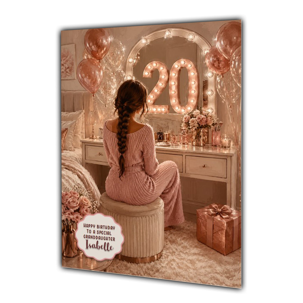 20th Birthday Card For Girls, Daughter, Granddaughter, Niece, Brown Hair, Dressing Table