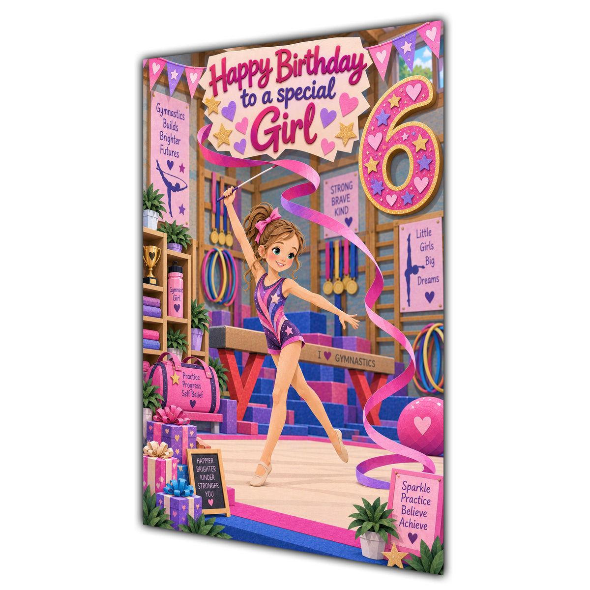 Girl 6th Birthday Card - Girl Doing Gymnastics