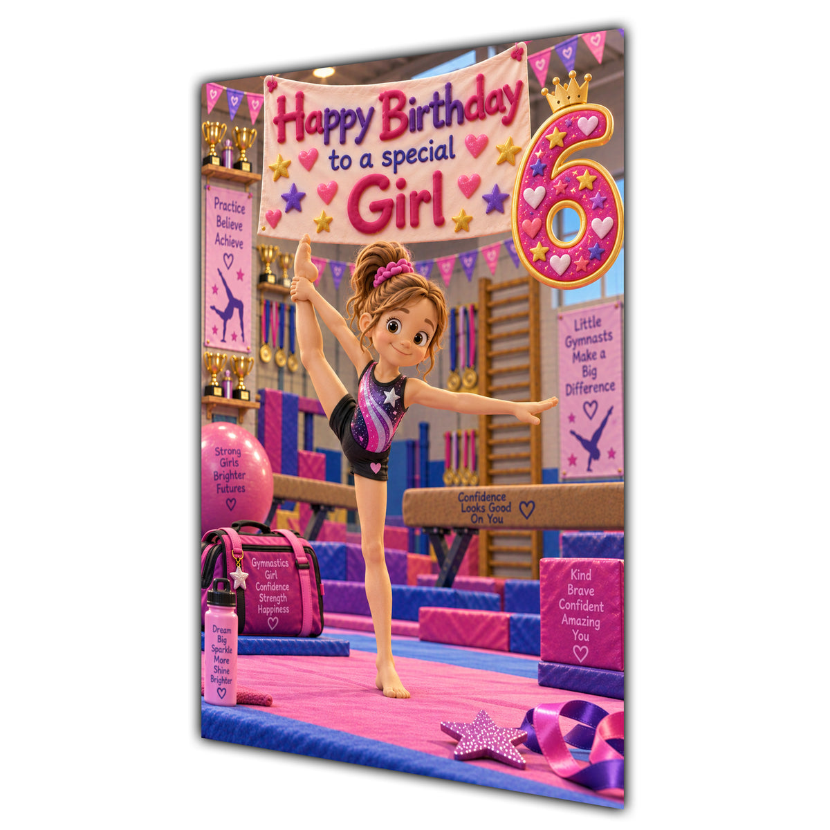 Girl 6th Birthday Card - Girl Doing Gymnastics