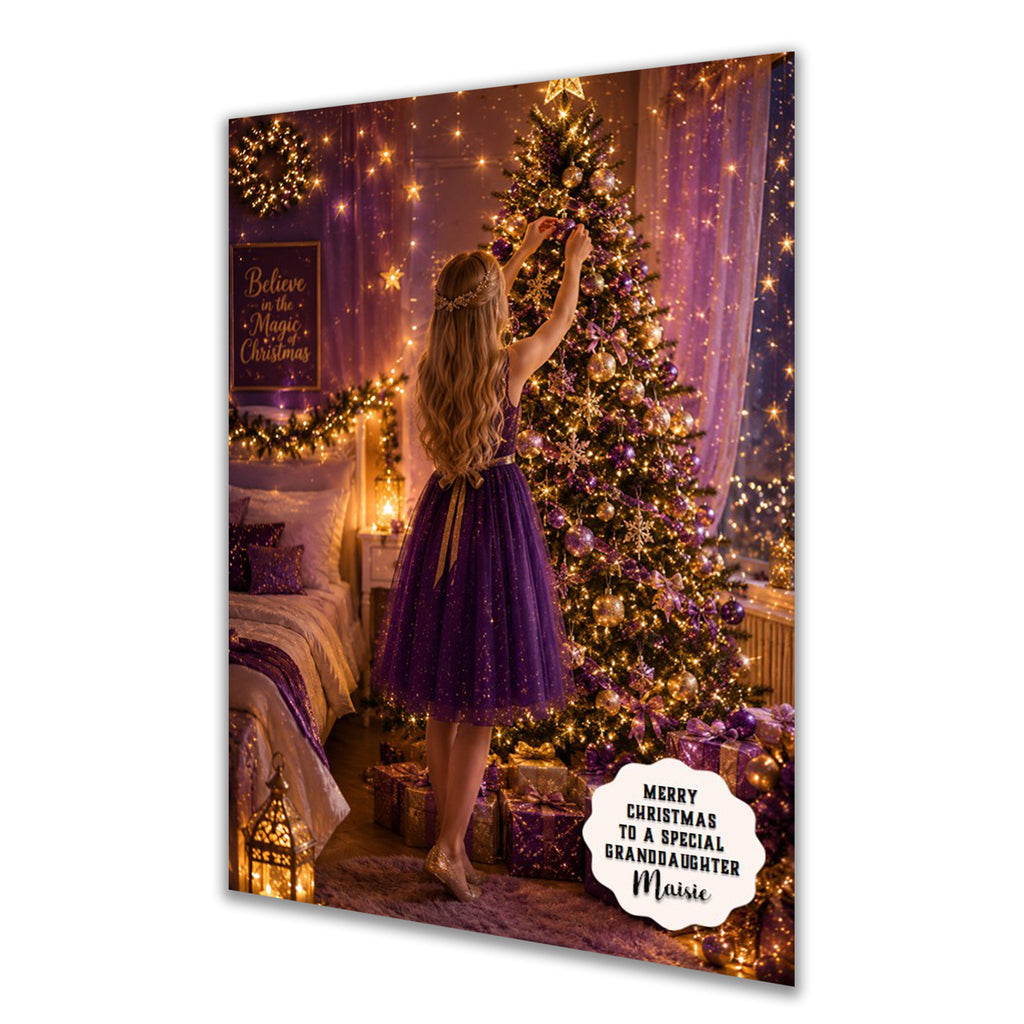 Personalised Christmas Card - Girl Decorating a Christmas Tree