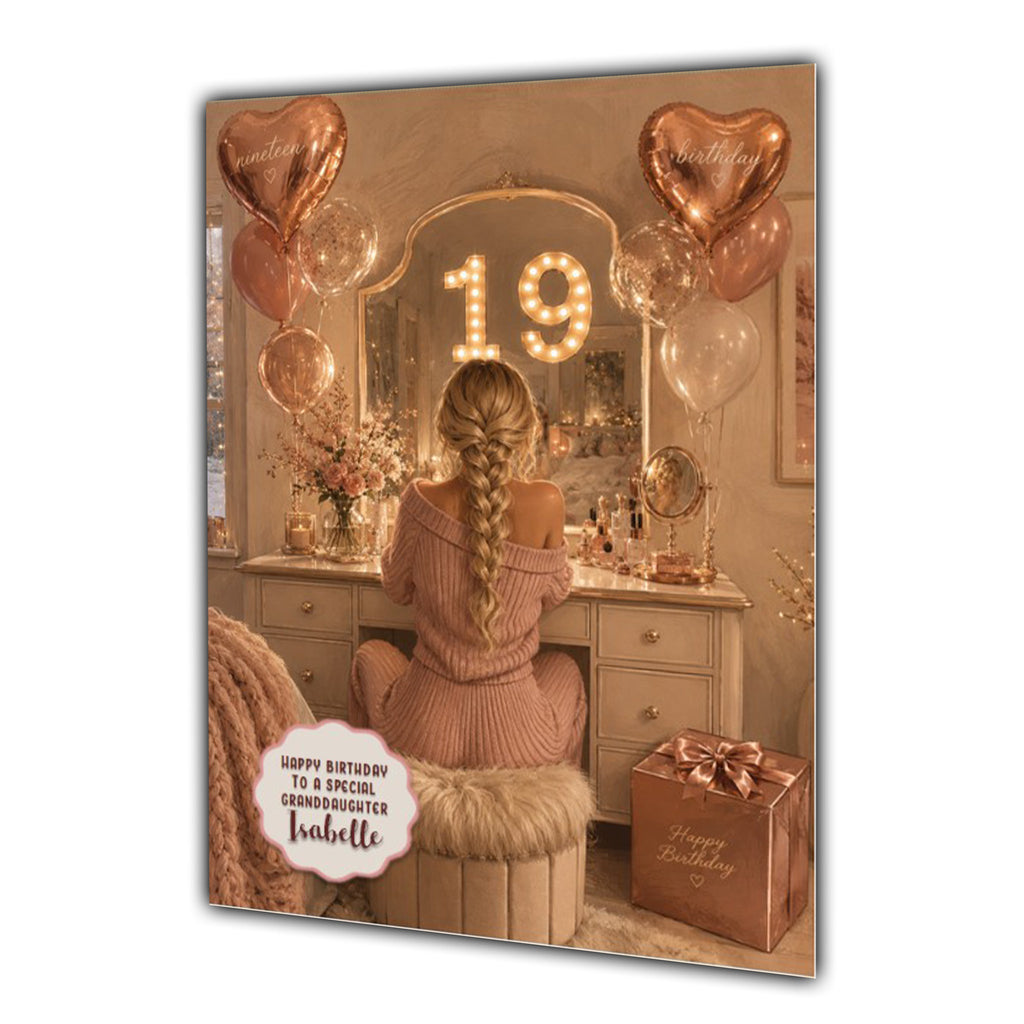 19th Birthday Card For Girls, Daughter, Granddaughter, Niece, Blonde Hair, Dressing Table