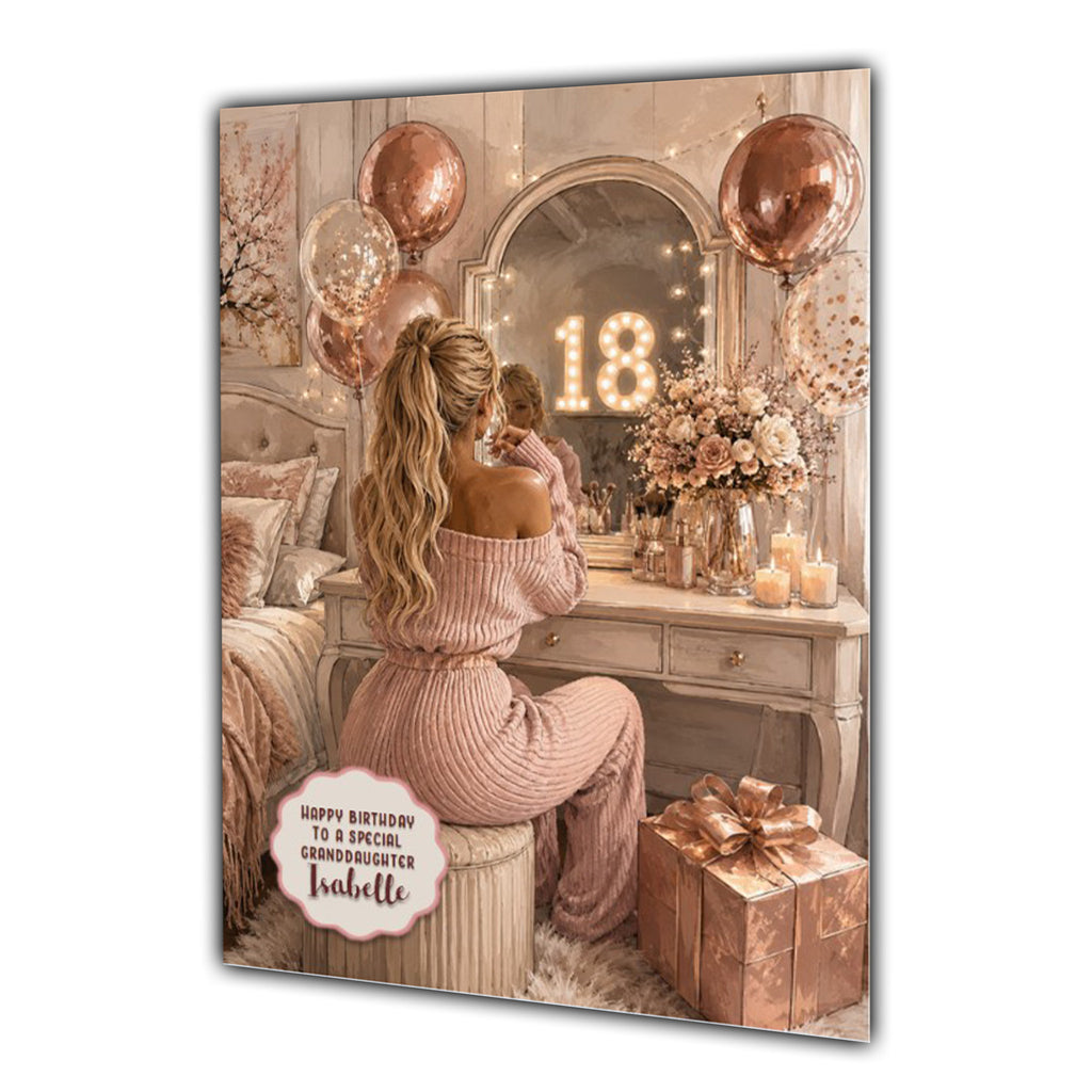 18th Birthday Card For Girls, Daughter, Granddaughter, Niece, Blonde Hair, Dressing Table