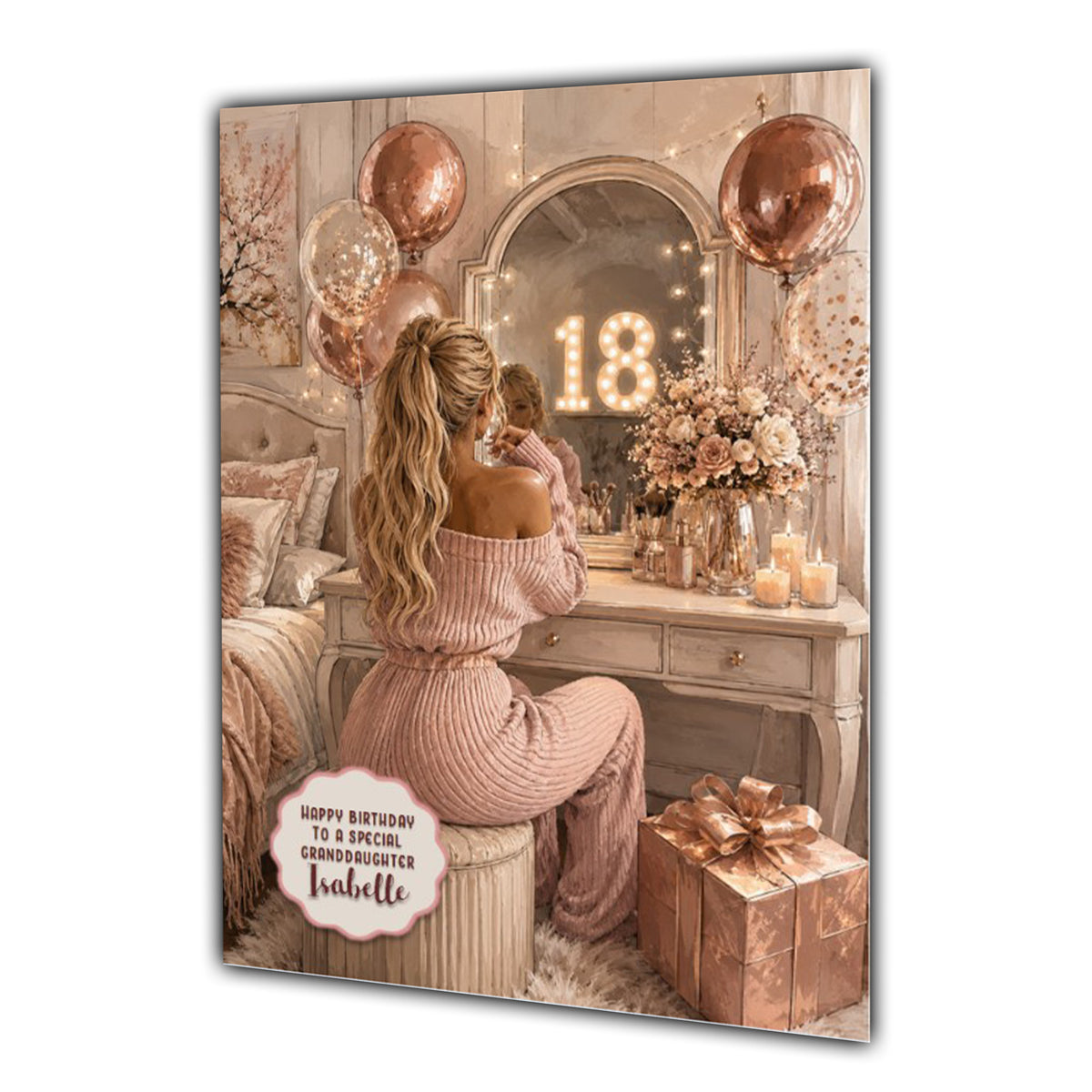 18th Birthday Card For Girls, Daughter, Granddaughter, Niece, Blonde Hair, Dressing Table