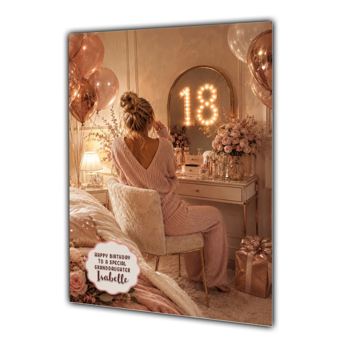 18th Birthday Card For Girls, Daughter, Granddaughter, Niece, Blonde Hair, Dressing Table