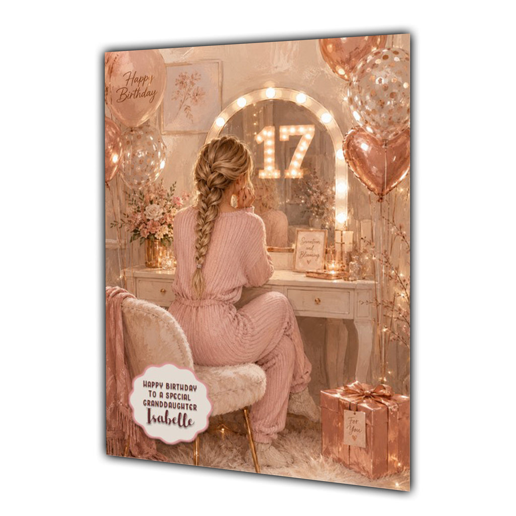 17th Birthday Card For Girls, Daughter, Granddaughter, Niece, Blonde Hair, Dressing Table