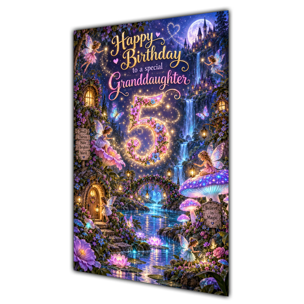 Granddaughter 5th Birthday Card - Magical Fairy Village