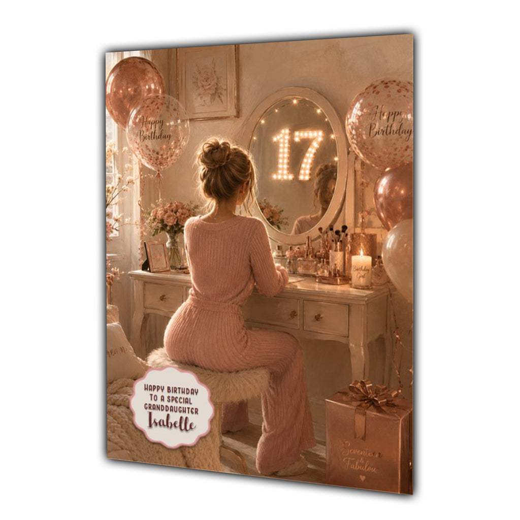 17th Birthday Card For Girls, Daughter, Granddaughter, Niece, Blonde Hair, Dressing Table