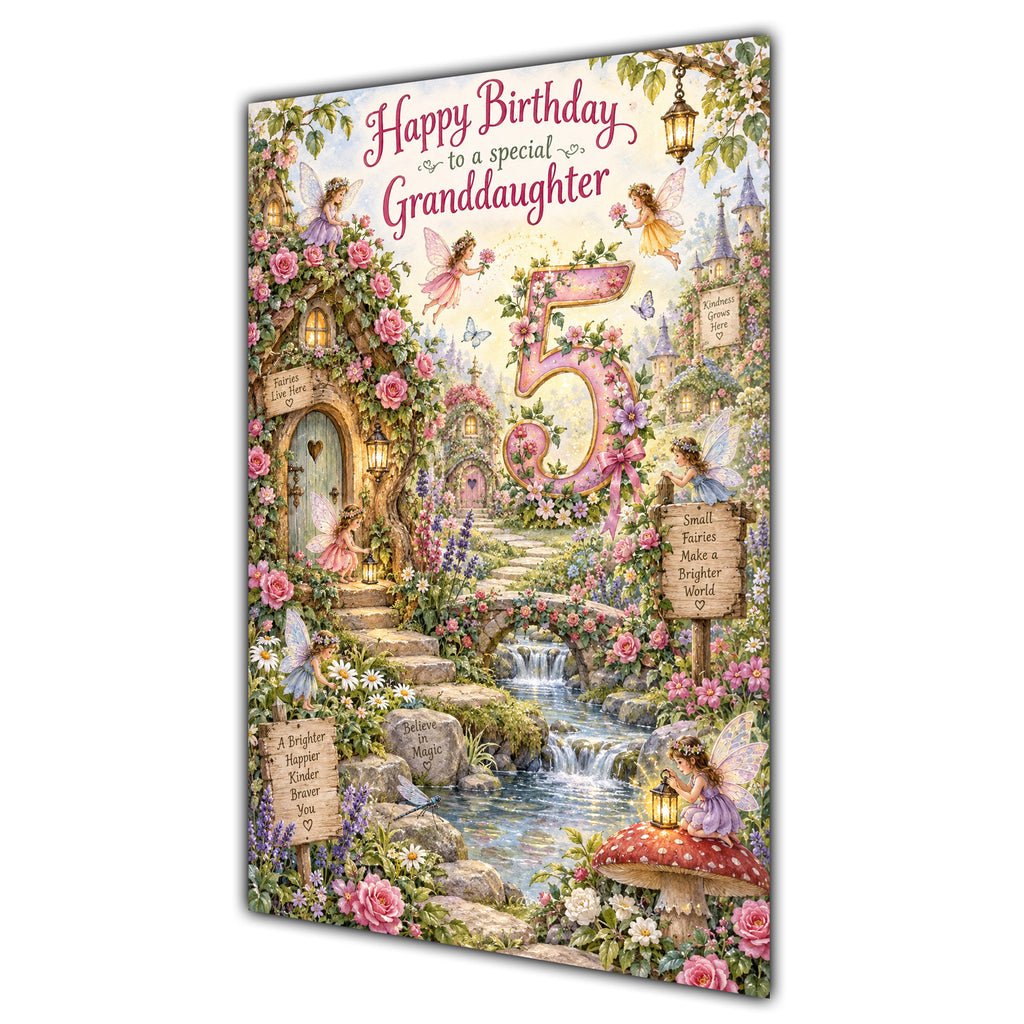 Granddaughter 5th Birthday Card - Magical Fairy Village