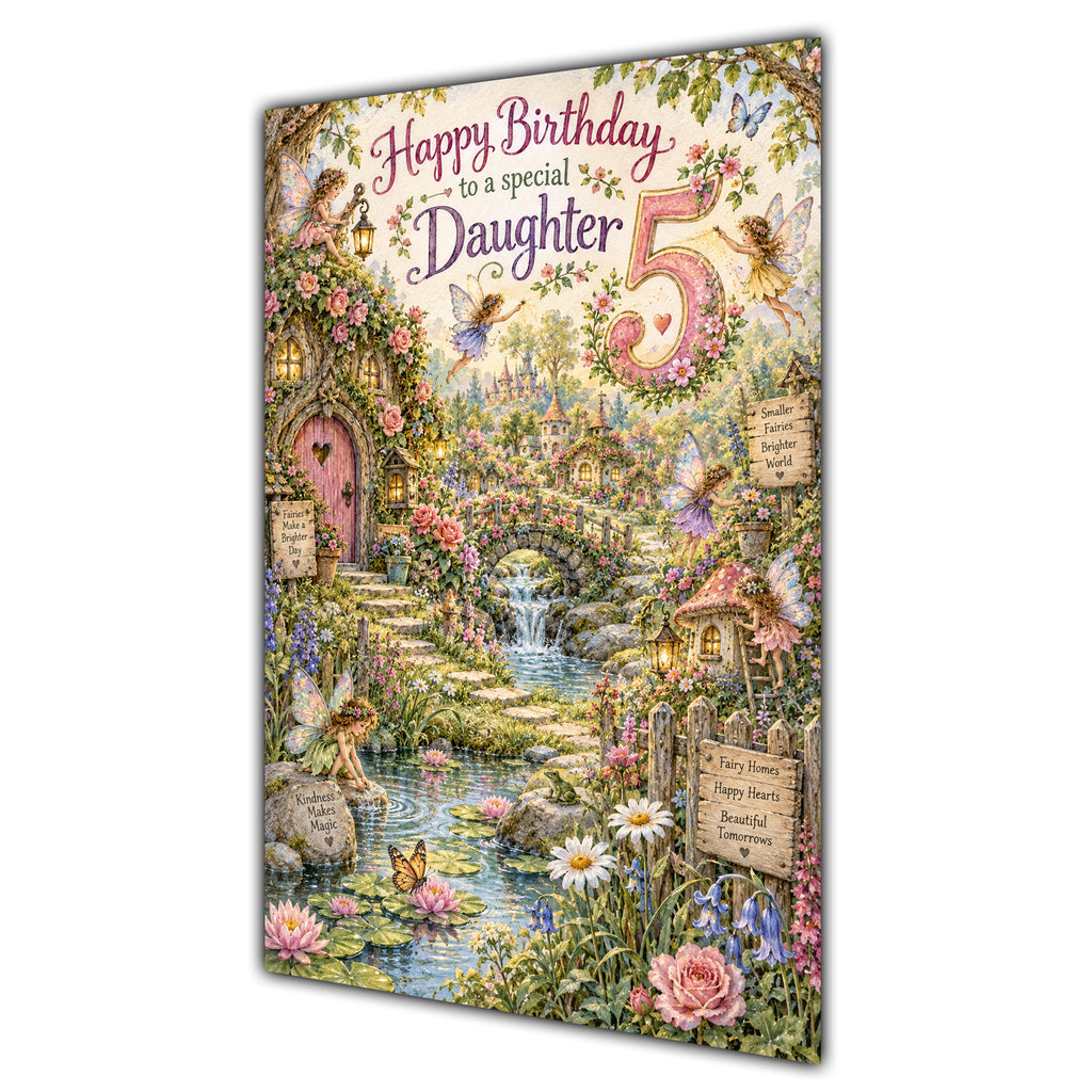 Daughter 5th Birthday Card - Magical Fairy Village