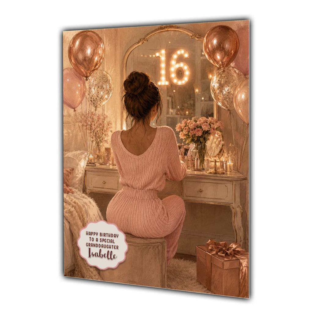 16th Birthday Card For Girls, Daughter, Granddaughter, Niece, Brown Hair, Dressing Table