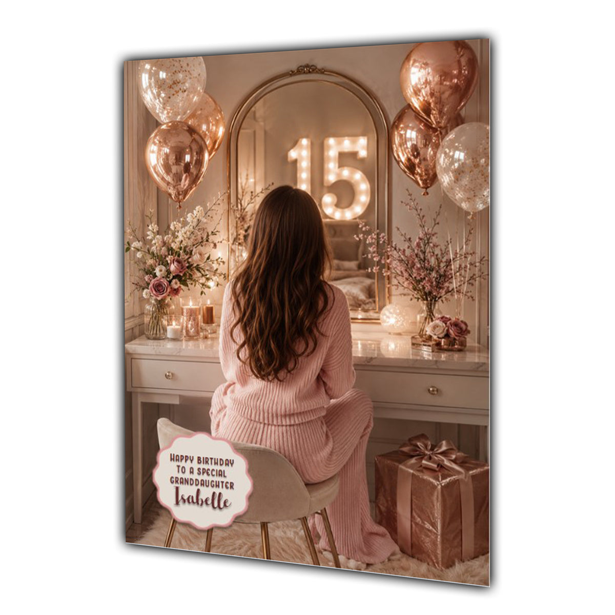 15th Birthday Card For Girls, Daughter, Granddaughter, Niece, Brown Hair, Dressing Table