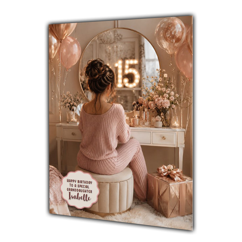 15th Birthday Card For Girls, Daughter, Granddaughter, Niece, Brown Hair, Dressing Table
