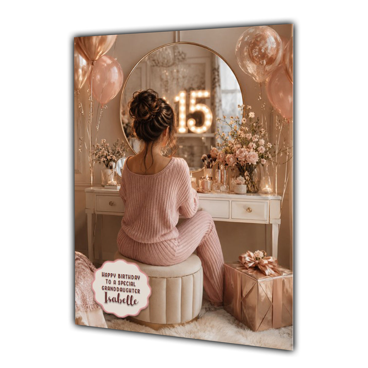 15th Birthday Card For Girls, Daughter, Granddaughter, Niece, Brown Hair, Dressing Table