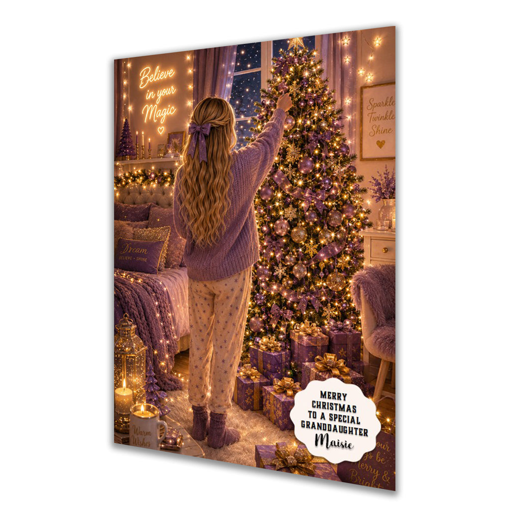 Personalised Christmas Card - Girl Decorating a Christmas Tree