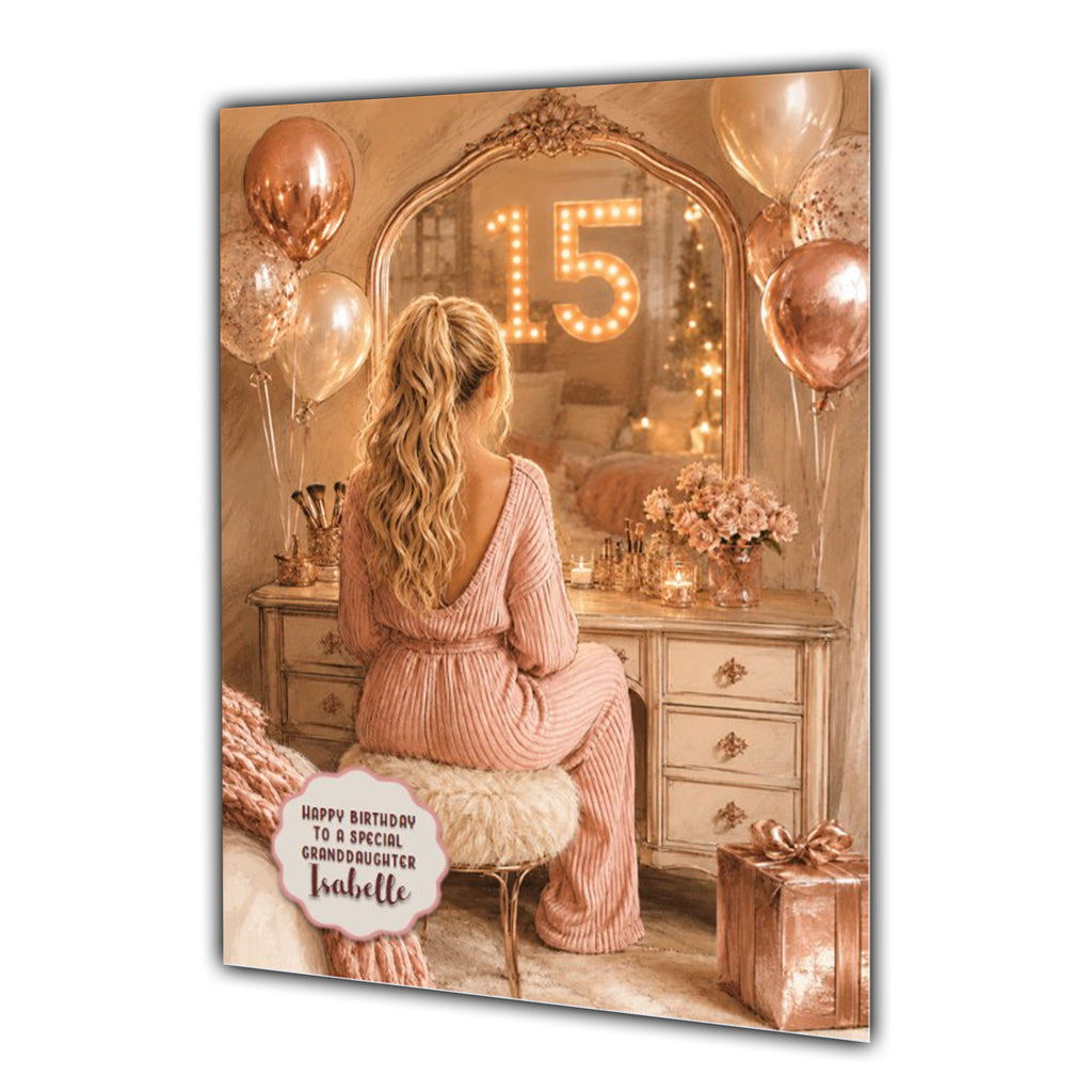 15th Birthday Card For Girls, Daughter, Granddaughter, Niece, Blonde Hair, Dressing Table