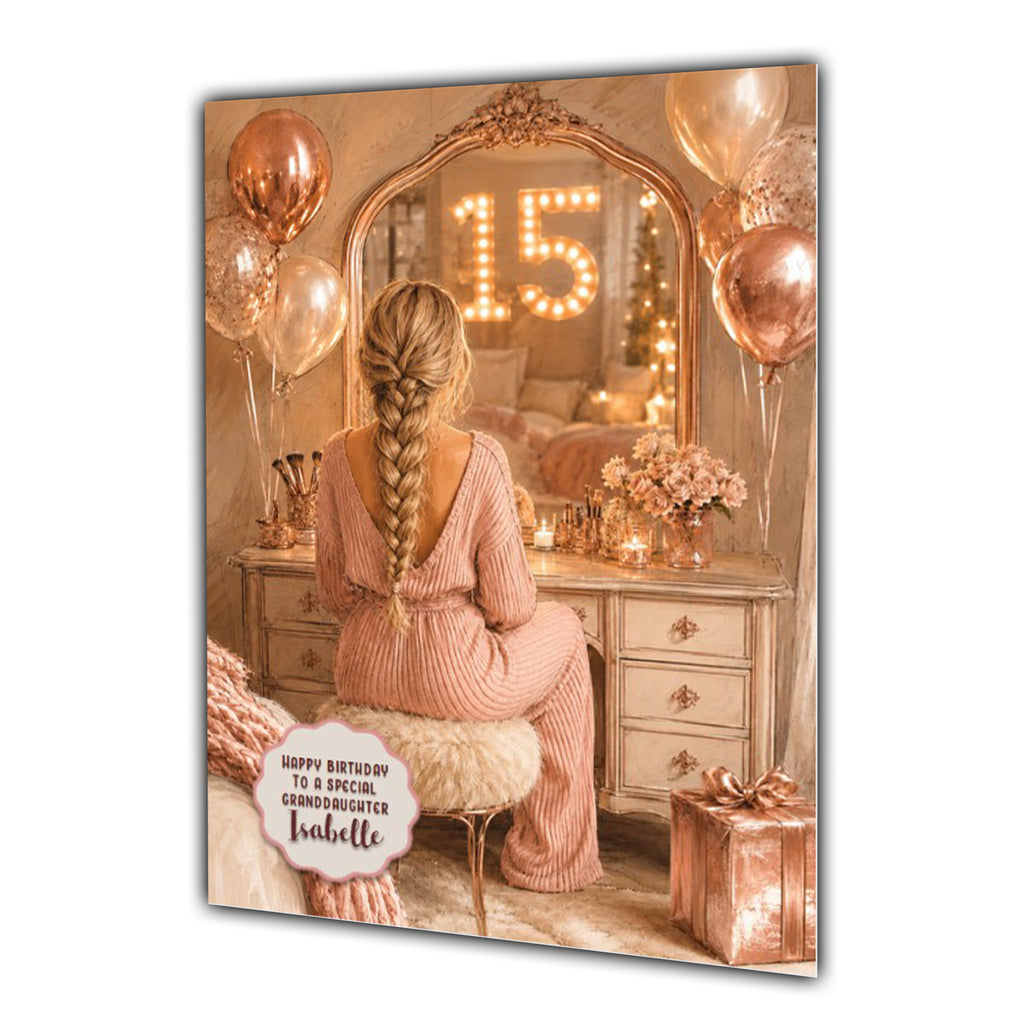 15th Birthday Card For Girls, Daughter, Granddaughter, Niece, Blonde Hair, Dressing Table