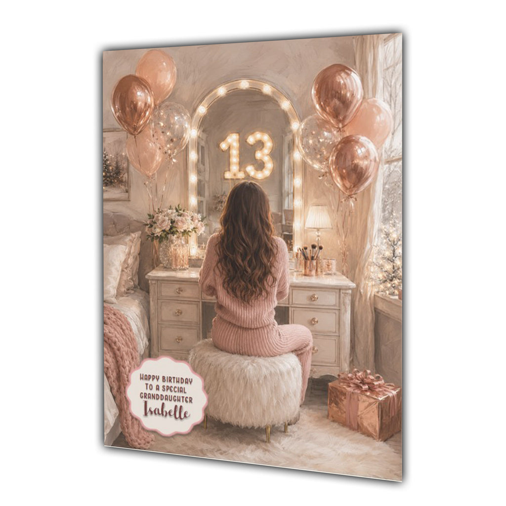 13th Birthday Card For Girls, Daughter, Granddaughter, Niece, Brown Hair, Dressing Table