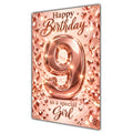 Happy 9th Birthday Special Girl Rose Gold Number Hearts Card A5