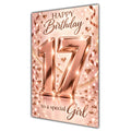 Happy 17th Birthday Special Girl Rose Gold Number Hearts Card A5