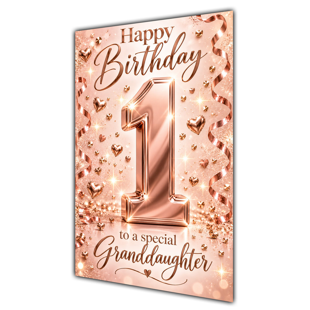 Happy 1st Birthday Granddaughter Rose Gold Number Hearts Card A5