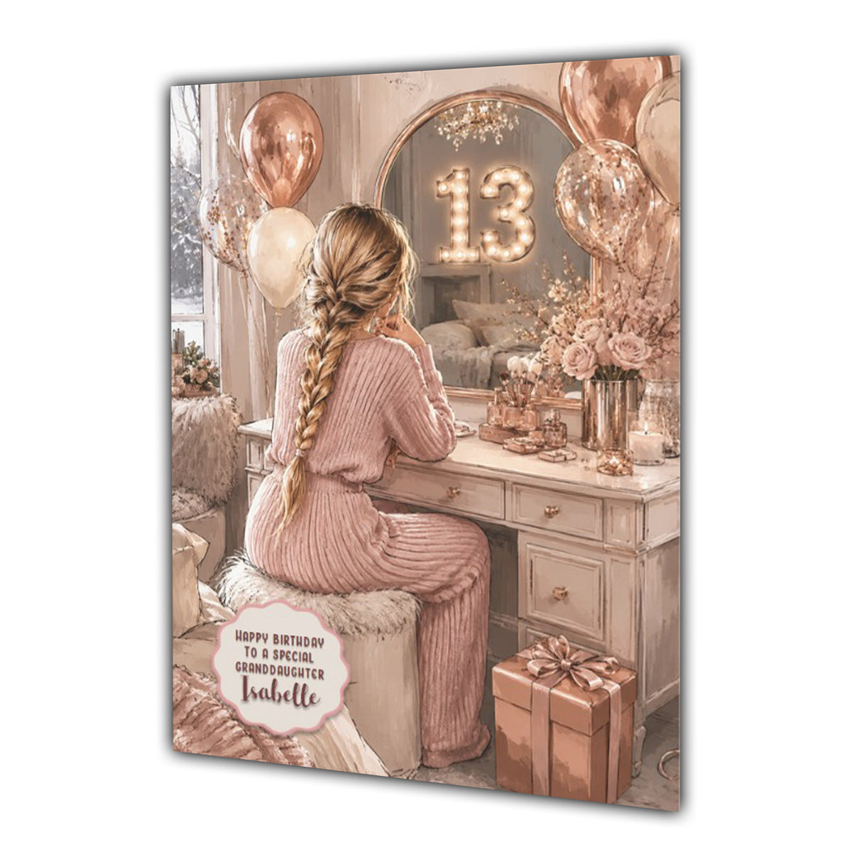 13th Birthday Card For Girls, Daughter, Granddaughter, Niece, Blonde Hair, Dressing Table