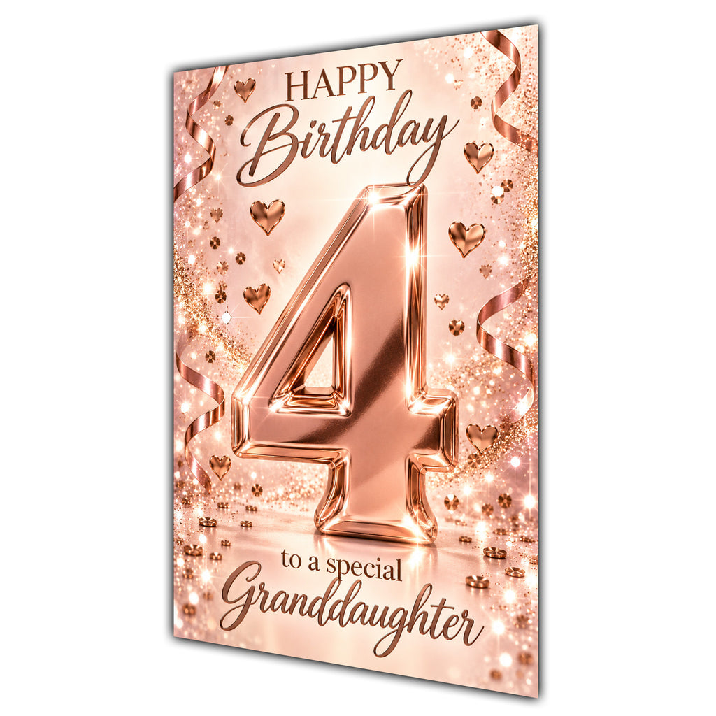 Happy 4th Birthday Granddaughter Rose Gold Number Hearts Card A5